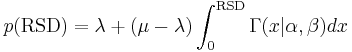 p(\mathrm{RSD})=\lambda+(\mu-\lambda)\int_0^{\mathrm{RSD}}\Gamma(x|\alpha,\beta)dx