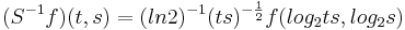 (S^{-1}f)(t,s)=(ln2)^{-1}(ts)^{-\frac{1}{2}}f(log_2{ts},log_2{s})